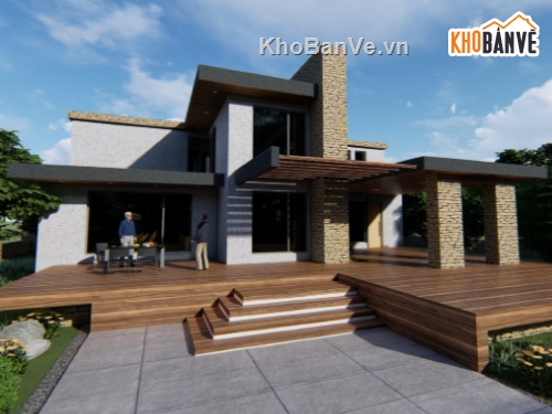 biệt thự 2 tầng sketchup,biệt thự 2 tầng,biệt thự đẹp 2 tầng