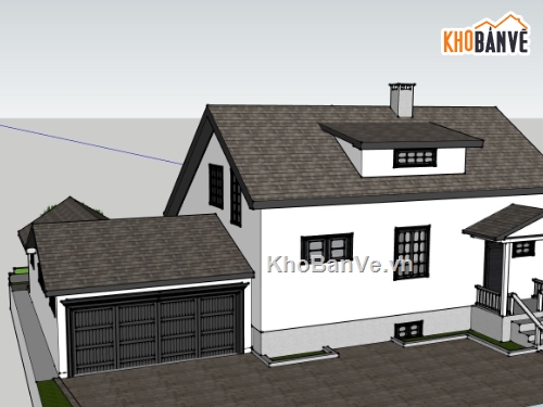 biệt thự 1 tầng,biệt thự sketchup,biệt thự đẹp 1 tầng,model su biệt thự 1 tầng