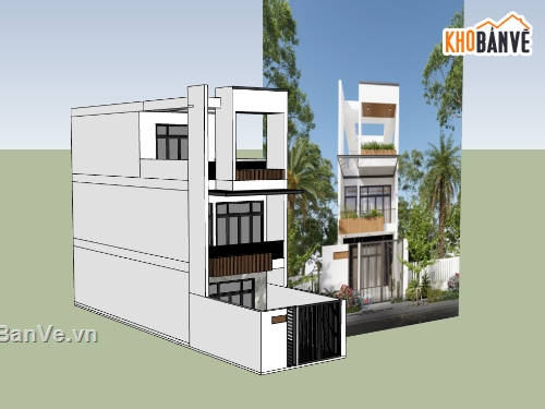 nhà phố 3 tầng,su nhà phố,sketchup nhà phố