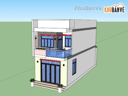 nhà phố 2 tầng,model su nhà phố,nhà phố 2 tầng sketchup,nhà phố hiện đại