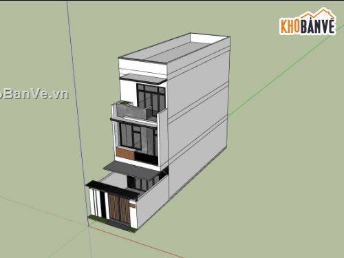 nhà phố 3 tầng,sketchup nhà phố 3 tầng,phối cảnh nhà phố