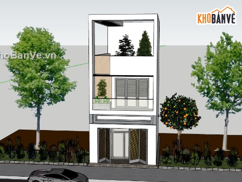 sketchup nhà phố 2 tầng,model su nhà phố 2 tầng,mẫu nhà phố 2 tầng