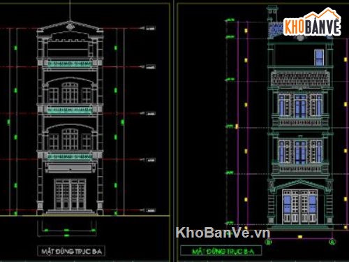 Nhà phố,Nhà phố 4 tầng,kiến trúc 4 tầng,nhà phố 4 tầng file cad