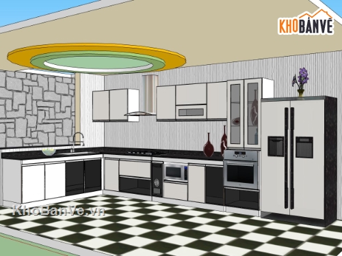 sketchup phòng bếp,model phòng bếp,file su phòng bếp,mẫu phòng bếp