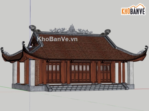 thiết kế chùa,phối cảnh chùa sketchup,dựng mẫu chùa su,file thiết kế đình chùa,model sketchup cổng chùa