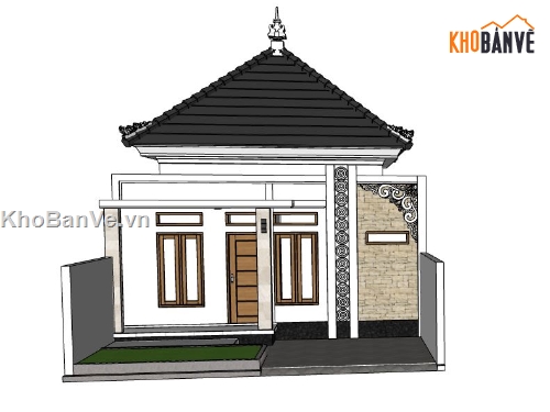 nhà cấp 4,nhà cấp 4 sketchup,mẫu nhà cấp 4 đơn giản,phối cảnh nhà cấp 4