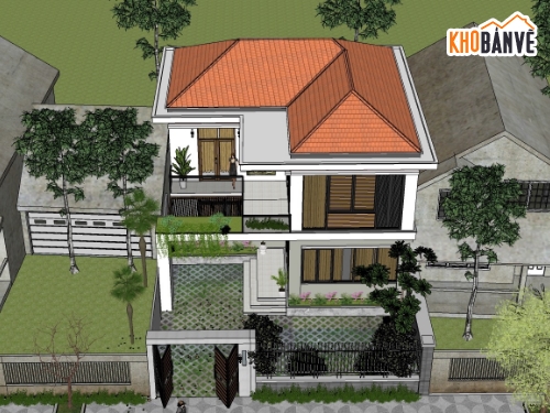SU biệt thự 2 tầng,Su biệt thự 10x10m,Sketchup biệt thự,Mẫu biệt thự Su