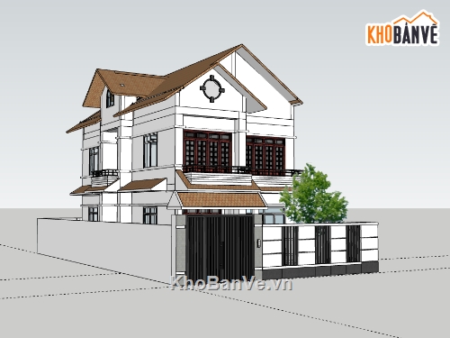 biệt thự 2 tầng,su biệt thự,sketchup biệt thự