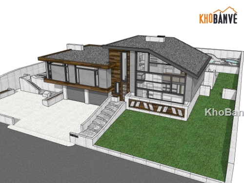 biệt thự 2 tầng,biệt thự hiện đại,sketchup biệt thự