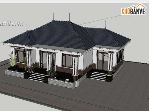 su biệt thự,sketchup biệt thự,biệt thự 1 tầng,biệt thự 1 tầng su