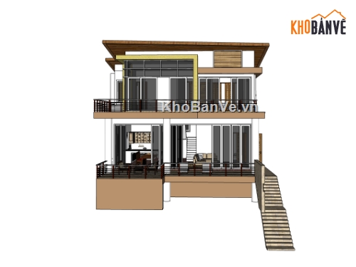 biệt thự 2 tầng,su biệt thự,sketchup biệt thự