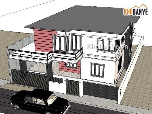 biệt thự 2 tầng,su biệt thự,sketchup biệt thự