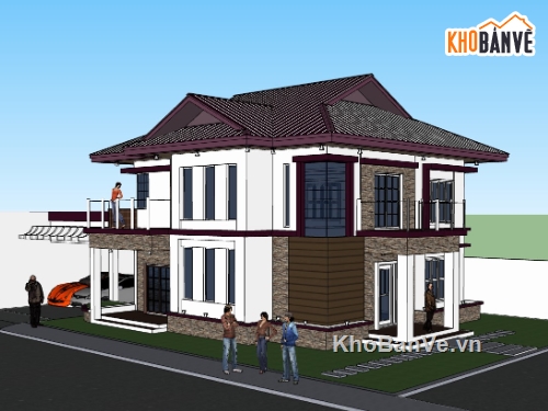 biệt thự 2 tầng,su biệt thự,sketchup biệt thự