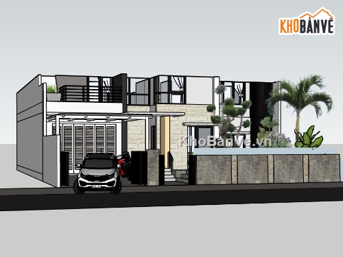 biệt thự 2 tầng,su biệt thự,sketchup biệt thự