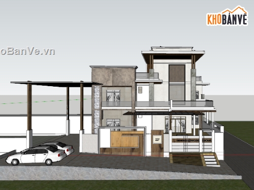 biệt thự 3 tầng,su biệt thự,sketchup biệt thự