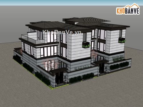 biệt thự 3 tầng,su biệt thự,sketchup biệt thự