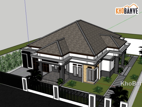 su biệt thự,sketchup biệt thự,biệt thự 1 tầng