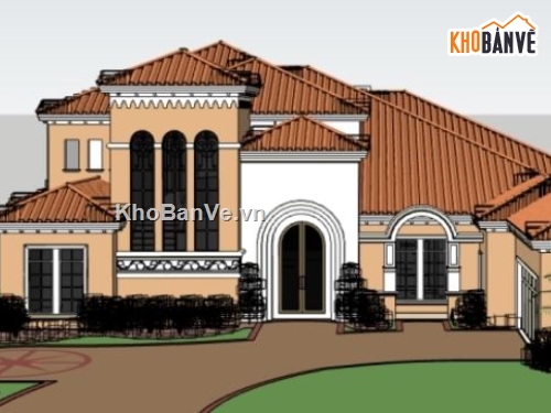 thiết kế biệt thự file sketchup,dựng biệt thự trên sketchup,File sketchup biệt thự phong cách châu âu