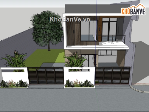 nhà phố 2 tầng sketchup,model 3d nhà phố 2 tầng,bao cảnh nhà phố 2 tầng,dựng 3d sketchup nhà phố 2 tầng