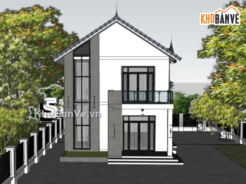 su nhà phố,sketchup nhà phố,su nhà phố 2 tầng,sketchup nhà phố 2 tầng