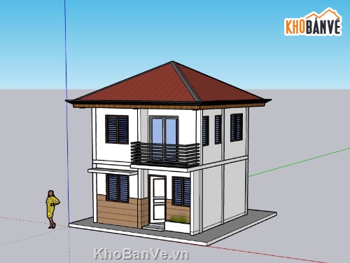 File su nhà 2 tầng,ngoại cảnh nhà 2 tầng,sketchup nhà 2 tầng hiện đại