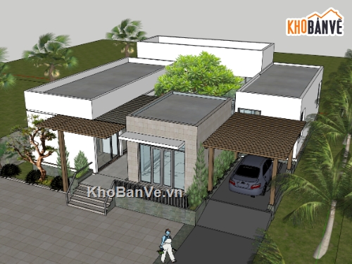 su biệt thự,sketchup biệt thự,biệt thự 1 tầng