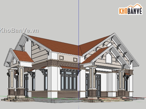 nhà mái thái 1 tầng sketchup,sketchup 1 tầng,sketchup nhà 1 tầng,bản vẽ su nhà 1 tầng,model su nhà 1 tầng,file sketchup nhà 1 tầng