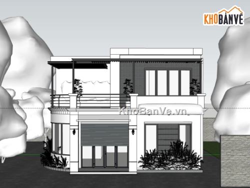 biệt thự 2 tầng,su biệt thự,sketchup biệt thự