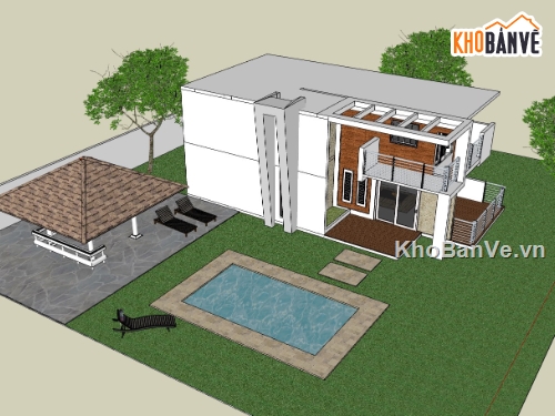 biệt thự 2 tầng,biệt thự,su biệt thự,sketchup biệt thự 2 tầng