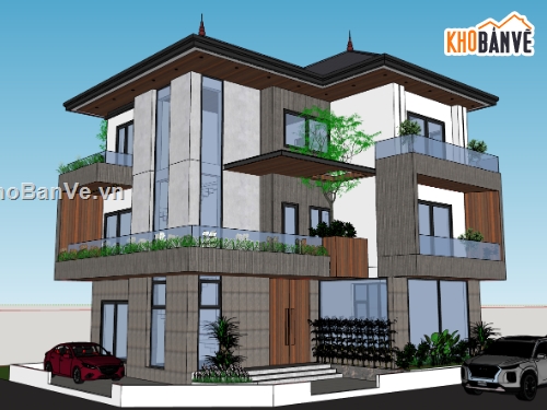 biệt thự 3 tầng,su biệt thự,sketchup biệt thự