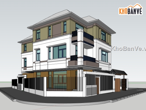 biệt thự 3 tầng,su biệt thự,sketchup biệt thự