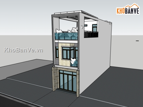 nhà phố 3 tầng,su nhà phố,sketchup nhà phố