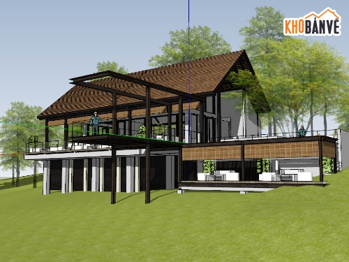 nhà gỗ,File sketchup nhà gỗ,sketchup home stay