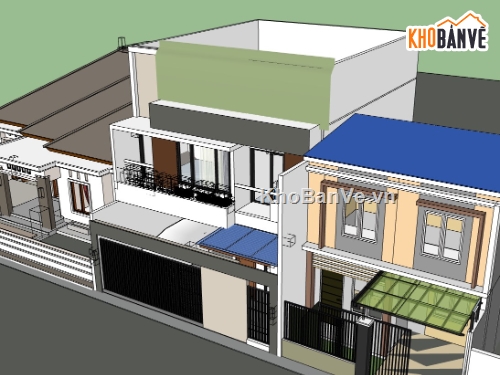 nhà phố 3 tầng,su nhà phố,sketchup nhà phố