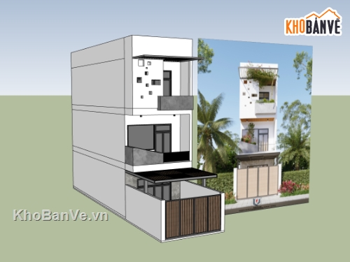 nhà phố 3 tầng,su nhà phố,sketchup nhà phố