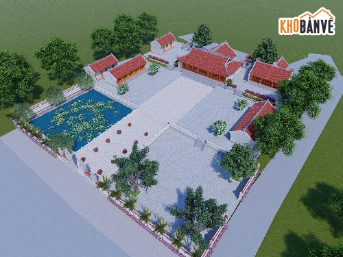 nhà truyền thống,phối cảnh đền,sketchup phối cảnh đền