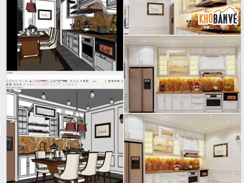 Sketchup phòng ăn,nhà bếp,phòng bếp,Sketchup nhà bếp
