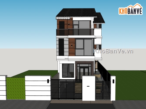 nhà phố 3 tầng,su nhà phố,sketchup nhà phố