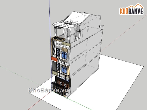 nhà 4 tầng,nhà phố 4 tầng,su nhà phố 4 tầng,sketchup nhà phố 4 tầng