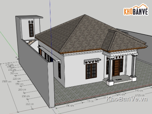 su biệt thự,sketchup biệt thự,biệt thự 1 tầng