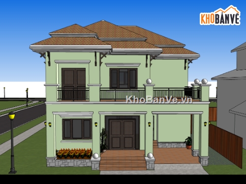 biệt thự 2 tầng,su biệt thự,sketchup biệt thự