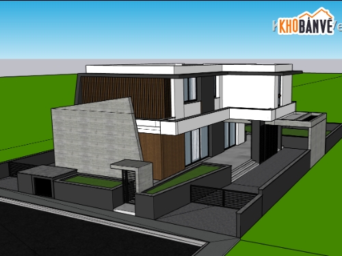 biệt thự 2 tầng,su biệt thự,sketchup biệt thự