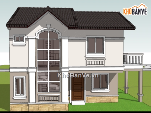 biệt thự 2 tầng,su biệt thự,sketchup biệt thự