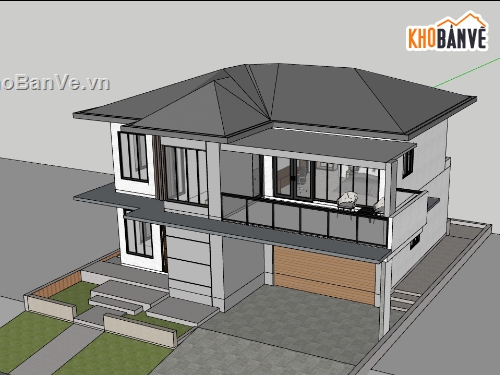 biệt thự,su biệt thự 2 tầng,sketchup biệt thự