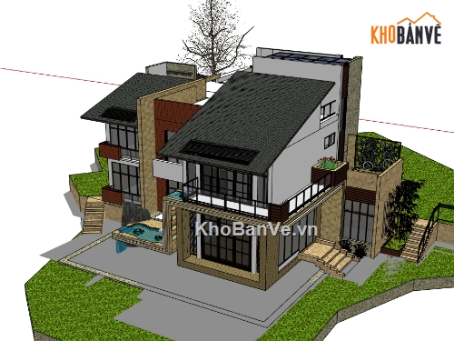 biệt thự 2 tầng,su biệt thự,sketchup biệt thự