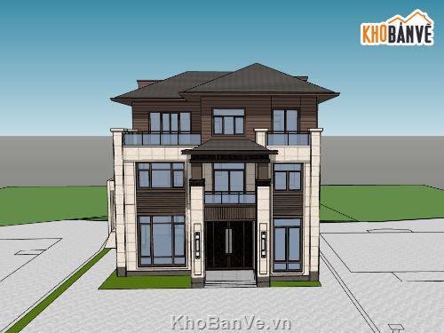 biệt thự 3 tầng,su biệt thự,sketchup biệt thự