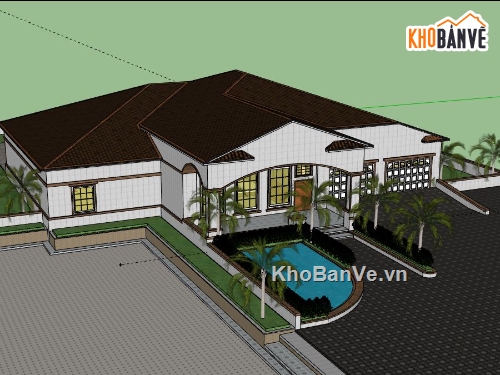 Biệt thự 1 tầng,model su biệt thự 1 tầng,biệt thự 1 tầng file sketchup