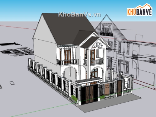 biệt thự 2 tầng,biệt thự sketchup,su biệt thự,sketchup biệt thự