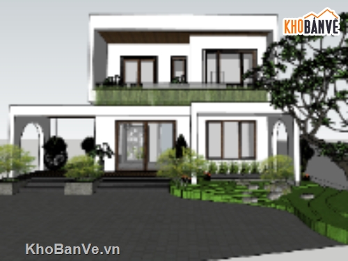 biệt thự 2 tầng dựng model su,file sketchup bao cảnh biệt thự,biệt thự hiện đại file su,model 3d biệt thự 2 tầng