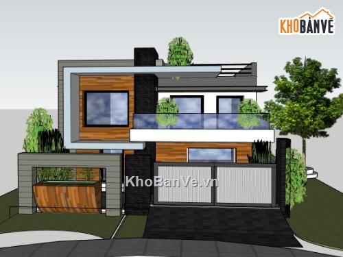 biệt thự 2 tầng,biệt thự sketchup,su biệt thự,sketchup biệt thự